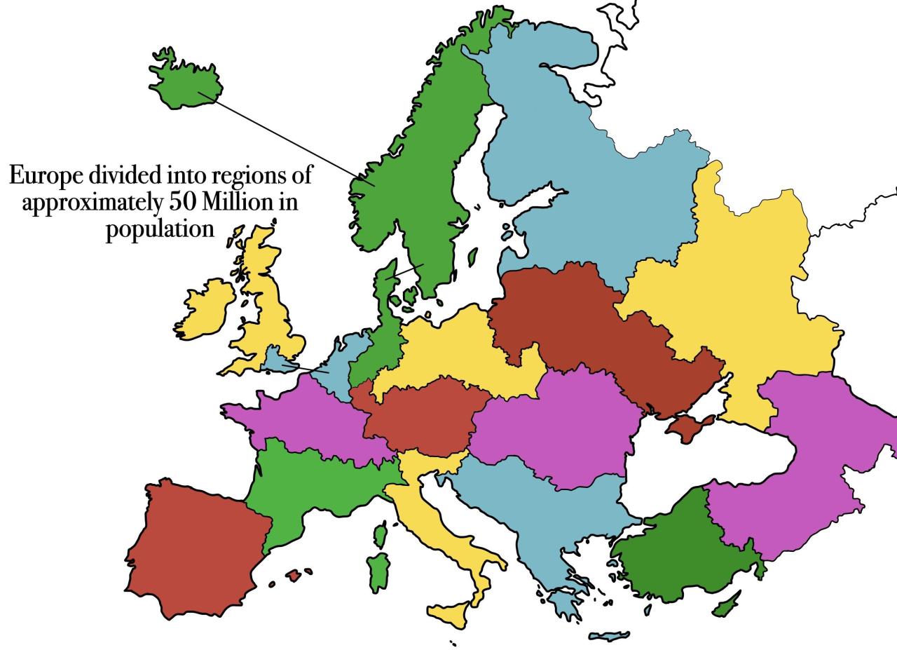 Europe divided into regions of 50 Million each