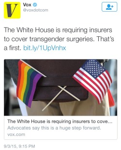 fandomsareweird:  prinxe-milo:  commongayboy:  Great news for the trans community!  THIS IS SO GR8 AND THIS REALLY SHOULD BLOW UP LIKE MARRIAGE EQUALITY DID BUT IT WON’T BECAUSE WE KNOW WHO OWNS THE LGBT LABLE   Woah this is big 