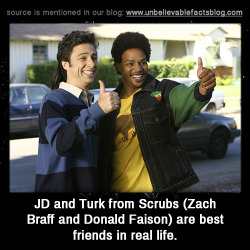 unbelievable-facts:  JD and Turk from Scrubs (Zach Braff and Donald Faison) are best friends in real life.