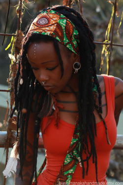 manakahandmade:  “Third Eye” - Beautiful patched Ankara Fabric hairwrap in shades of brown, orange and green. The lined wrap has beautiful braided ties for an adjustable and comfortable fit. It can be worn in all types of hair or dreads. The wrap