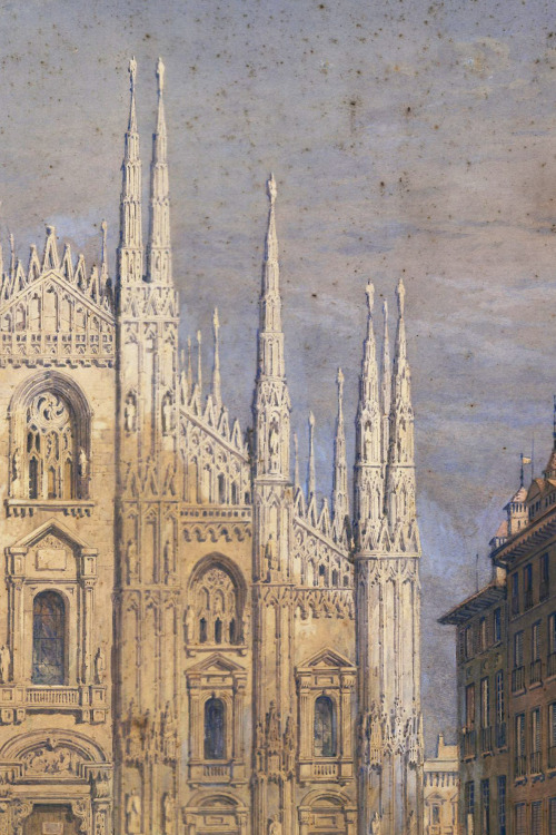 antoniettabrandeisova: Milan Cathedral, with a Market in the Square (detail), c. 1826. Samuel Prout