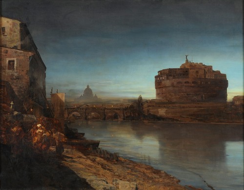 Oswald Achenbach: View of the Tiber and Castel Sant’Angelo - , 1882.