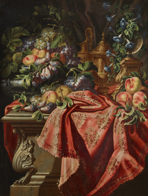 wtxch: Gabriello SalciStill lifes with fruit, flowers, glass vases, gilt-bronze and silver-gilt work