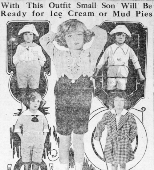 “Small boy fashions” featured in the Ogden standard-examiner, 1920.