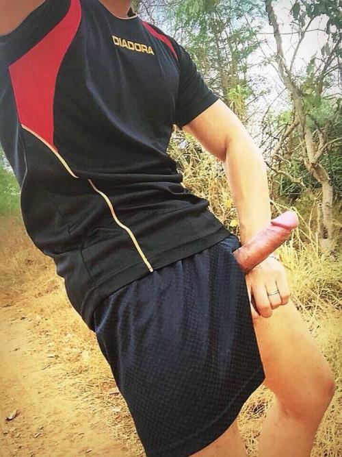 outfreeballing:  His first time freeballing, the wind lightly passed over his boys, and the boner started and it felt good and he got full hard.