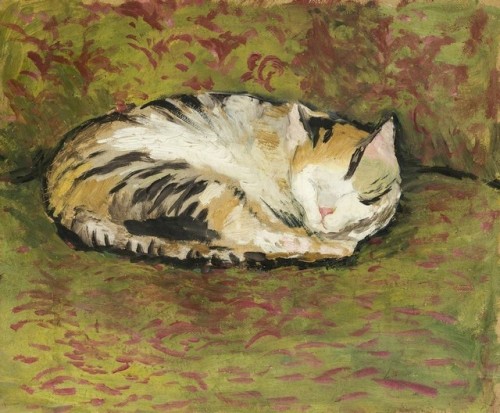 herzogtum-sachsen-weissenfels:August Macke (German, 1887-1914), Cat, 1912. Oil on cardboard,  3