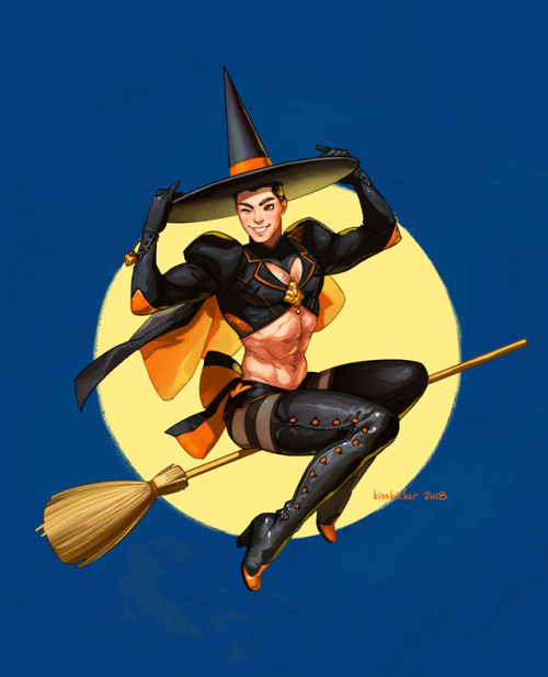 a gil elvgren/riding high homage for the season. happy halloween to whomstever out there is still al