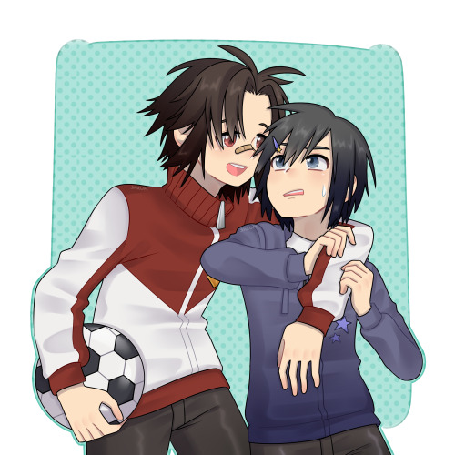 aromantic-x: art by @shawms! i commissioned this high school au rakueku artwork from them 