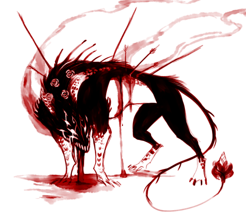 temperedfoe:  Thinking about how the gods in Princess Mononoke could become corrupt so I decided to draw a corrupt Nantosuelta.Fear