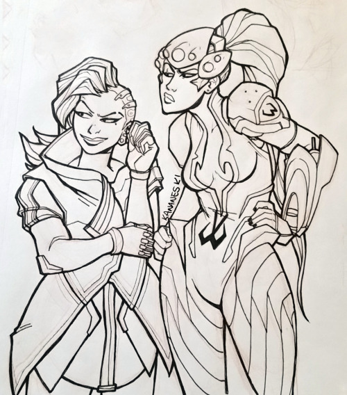 kananeski: @atarvos‘s second prompt, Sombra. She looked so lonesome, I thought it’d be fun to throw in a BitchPlz © Widow while I was at it. Because you know that while these two might not always get along they’re always down for throwing shade.