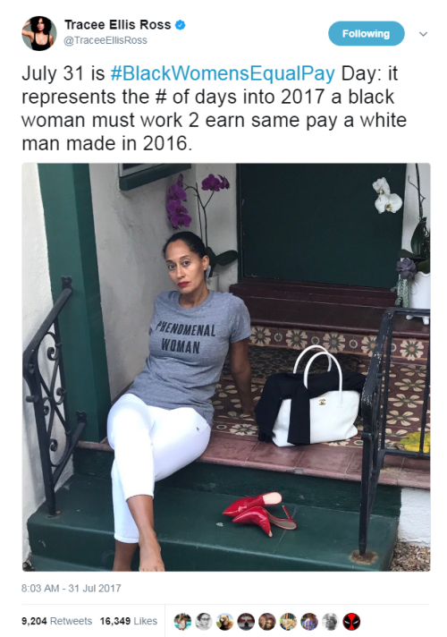 “July 31 is #BlackWomensEqualPay Day: it represents the # of days into 2017 a black woman must work 