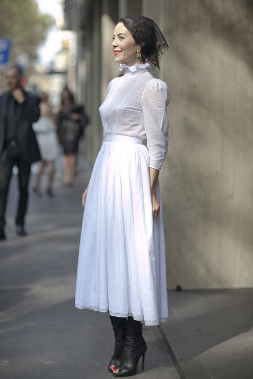 Ulyana Sergeenko streetstyle at Milan Fashion Week 2014