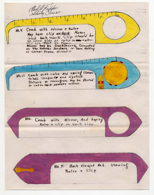 Earl S. Tupper, sketches for comb designs, 1937. Via Cooper HewittFamous for inventing Tupperware, T