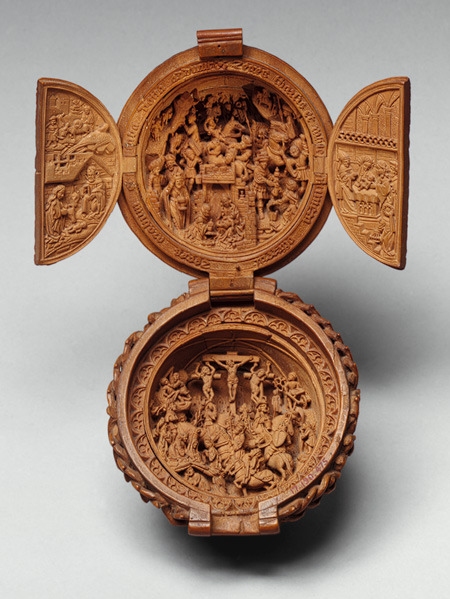 freystupid:  Rosary Bead,   early 16th centurySouth Netherlandish (Brabant)Boxwood; Diam. 2 1/16 in. (5.2 cm)   Rosary beads, miniature altars, and other small devotional objects produced in Brabant in the early sixteenth century inspire awe by the