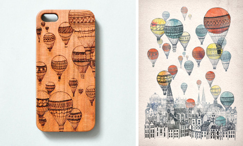 Voyages- Engraved Wooden iPhone case.Available now on kickstarter, along with matching art prints an