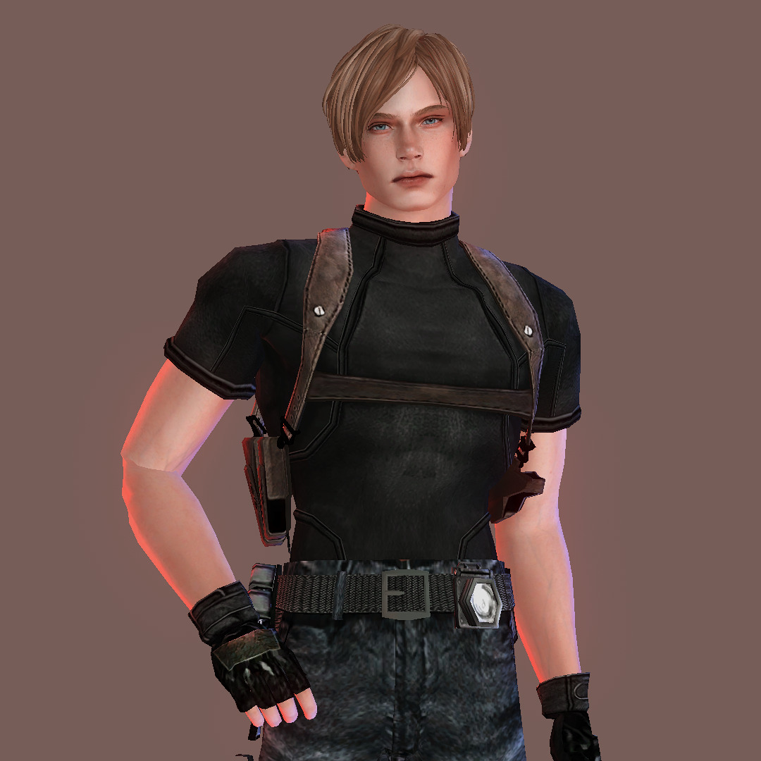 Leon kennedy in the sims 4 hair by johnnysimmer clothes by