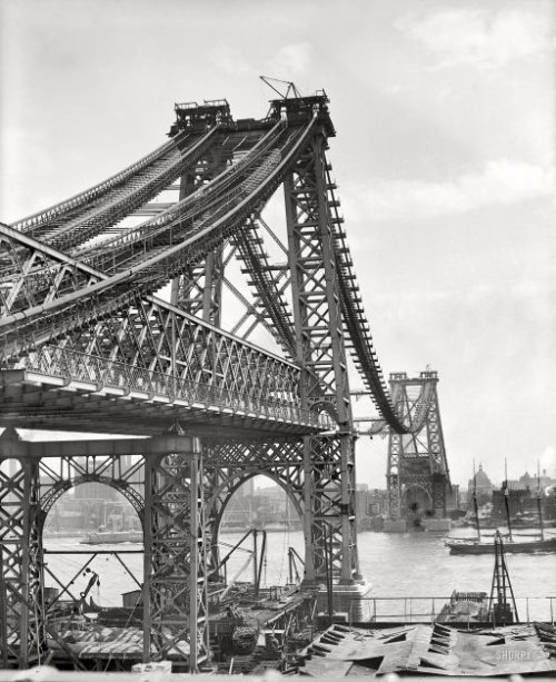 Bridges of New York City under construction. Each held the title of longest suspension bridge in the