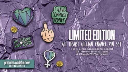 Here they are! Pre-order your #AllHeartGillian pins today! Get the single green/purple heart logo pi