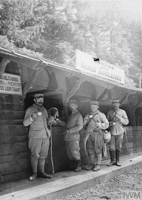 thisdayinwwi:thisdayinwwi:Jun 24 1918 “French troops taking coffee at the English Ladies Canteen (Ca