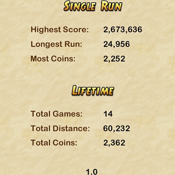 #templerun2 stats