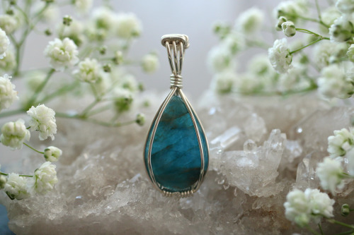 Apatite pendants with sterling silver handmade my me.Available at my Etsy Shop - Sedna 90377