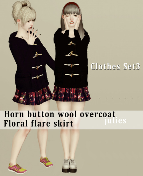 julies7821:  [julies]Clothes Set 3  Including a wool overcoat and a floral skirt This is clothe