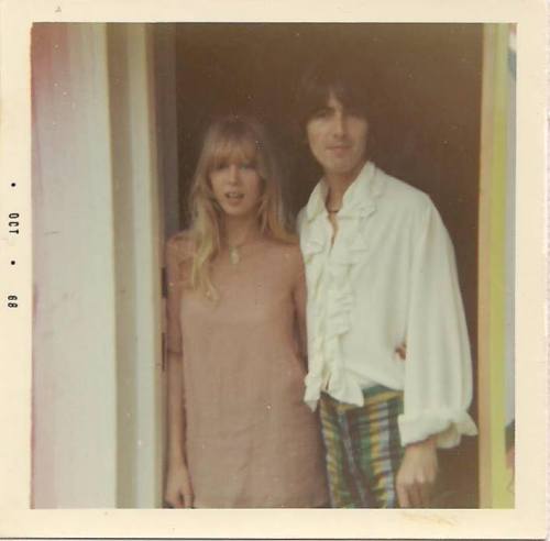 George Harrison and Pattie Boyd standing at the door of Kinfauns in Esher, England. (1968) Photos by