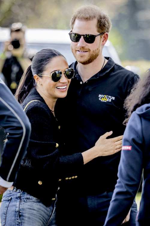 The Duke and Duchess of Sussex attend the Jaguar Land Rover Driving Challenge during the Invictus Ga