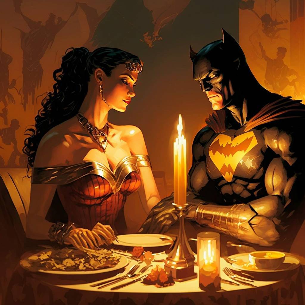 Batman. Wonder Woman. Love — Batman & Wonder Woman on a date (AI Generated)