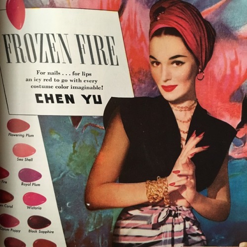 Detail of an ad for Chen Yu Cosmetics. Redbook. August 1945.