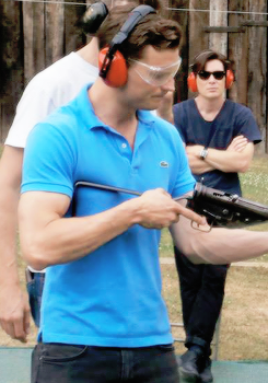50shades:  Jamie Dornan in shooting range to train for the movie “Anthropoid” in Prague.