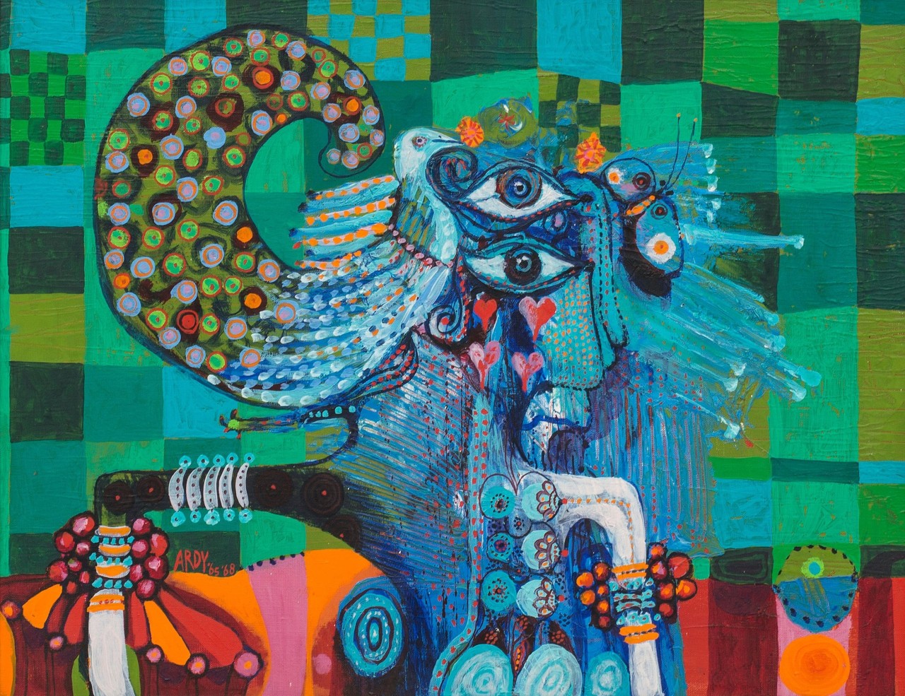 Ardy Strüwer — Blue Wayang (oil on canvas, 1968)