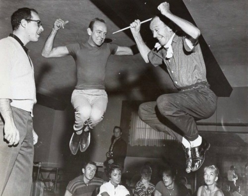 Fred Astaire and choreographer Hermes Pan during a rehearsal for Another Evening With Fred Astaire, 