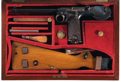 Ludwig Loewe & Co. Borschardt Model 1893 semi automatic pistol with rig and accessories, serial 