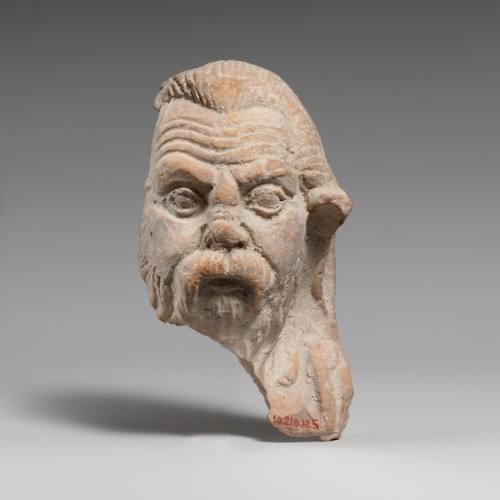 Fragment of a terracotta head of a satyr.  Artist unknown; 4th cent. BCE.  From Taranto (ancient Tar