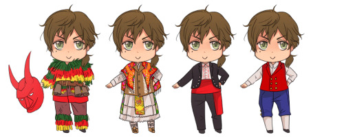 trevo4folhas: Chibi Port in a few traditional clothes from his country