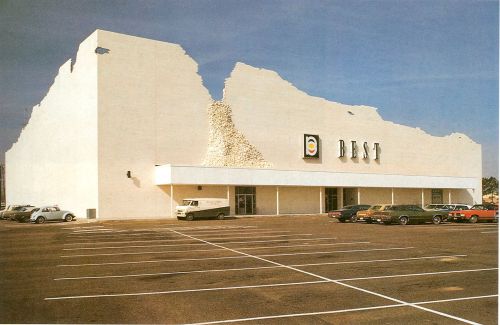 tommmmo:  sexhaver:  BEST Products was a chain of catalog showroom retail stores founded in 1957, notable for their facades designed by SITE (”Sculpture In The Environment”) in the 1970s and early 1980s. They filed for bankruptcy in 1997 and currently