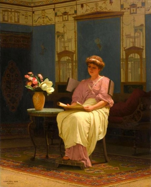 books0977: Lady reading in Pompeian interior. Stepan Vladislavovich Bakalovich (Polish, 18