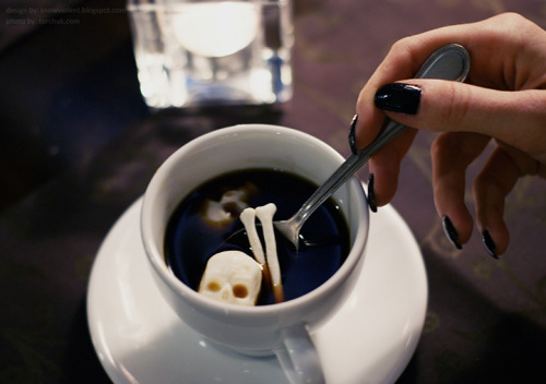 jeweledqueen:   Sugar Skulls by Snow Violent A series of skull-and-bones shaped sugar cubes that make a spooky addition to any hot beverage.  !! 