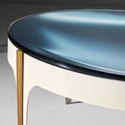 Fontana ArteCoffee table, model No. 1774Glass, coloured mirrored convex glass, painted steel, brassP