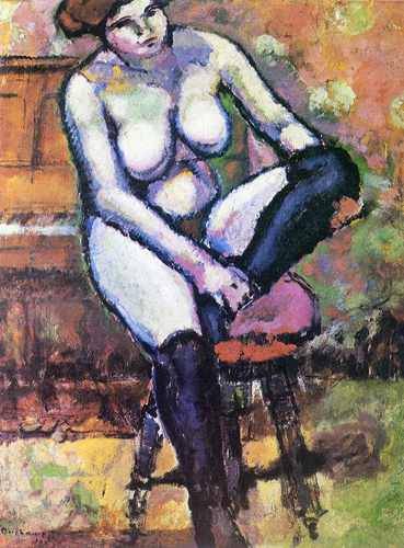Nude with black stockings, 1910, Marcel DuchampMedium: oil,canvas