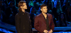 thetardiswantscasinit:  itsnotfiftyitsfive0-blog: They look more like Sam &amp; Dean.. why so awkward boys xD  I laughed so hard at this. They were both just like “I don’t listen to any of these bands…” 