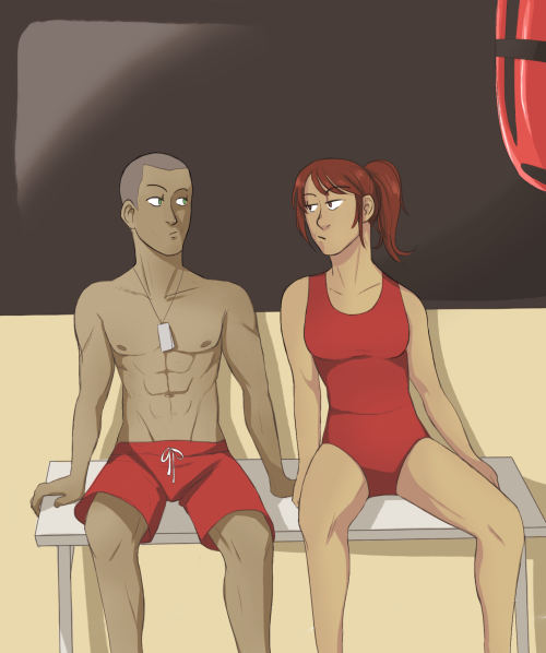 robotsharks:  Summer Au: After many summers of rigorous junior lifeguard training, Connie and Sasha are finally life guards. Connie, with dreams of grandeur ends up mostly saving Reiner, a hopeless tourist from Indiana who consistently forgets to apply