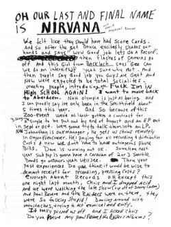 explore-blog:  Kurt Cobain, born on this day in 1967, excitedly shares with Melvins drummer Dale Crover the genesis of Nirvana in this 1988 letter. 