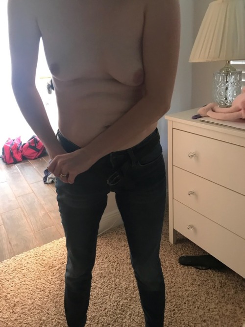 retifist:  My wife dressing and posing  She knows how much I love topless women in jeans 😍  03172018