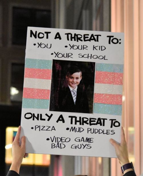 sashayvelour:This is the sign that broke my heart.Trans kids are not a threat.( from the trans right