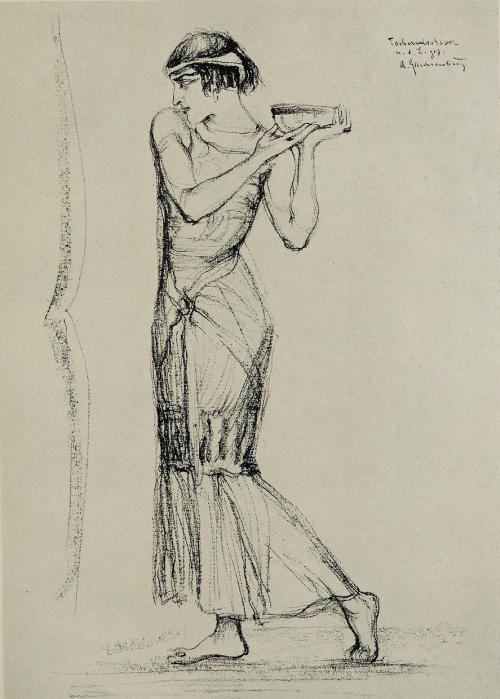 Arthur Grunenberg, Russisches Ballet, 1913. Lithographie-Tschernitschewa als Cleopatra-Bolm als Amou