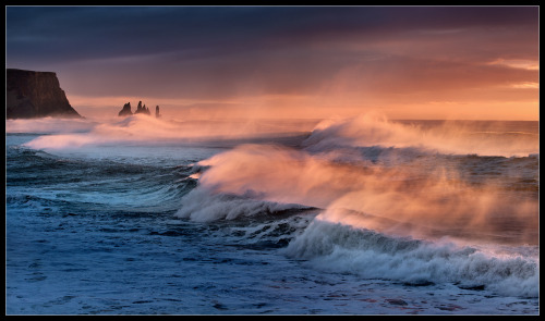 Vík and its black sand beach Reynisdrangar and the roaring north Atlantic ocean by Виктория Роготнев