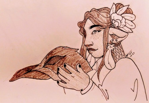 fishfingersandscarves:bird wife [image description: a line drawing of Sloane, in profile, from the w