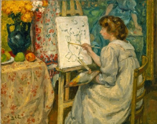 Girl Painting at an Easel (c.1900-1910). Georges d'Espagnat (French, 1870-1950). Oil on canvas. Met.